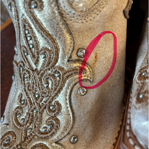 COPY - Corral 11M Gold/Bone Embroidery Crystals Studs Snip Toe Cowboy Boot - Picture 12 of 13